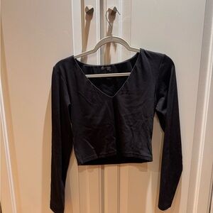 Aerie Black Fitted Crop Blouse